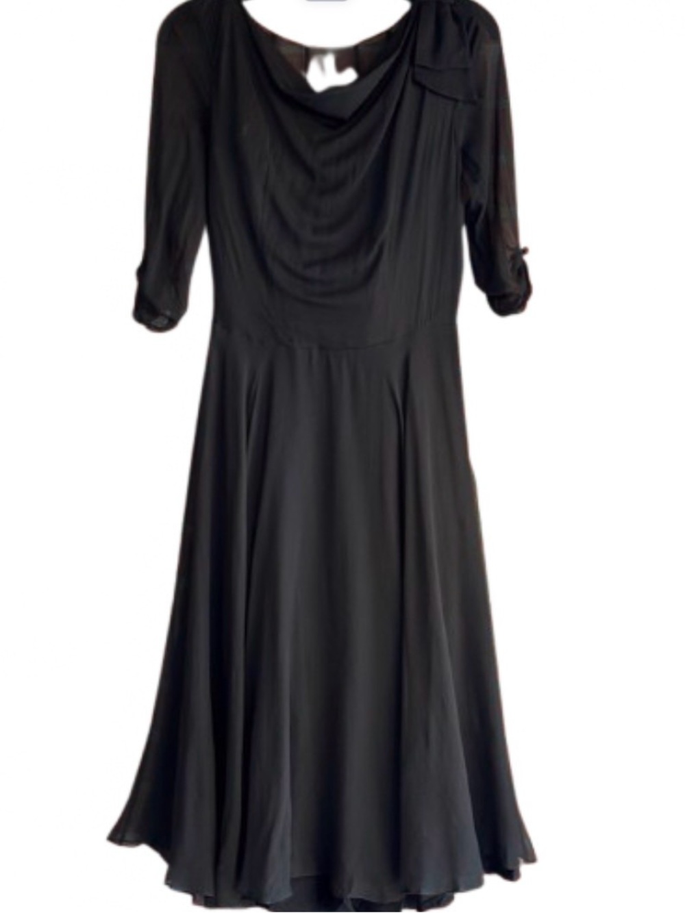 Kornhauser luxurious Vintage 1950s  Elegant Black Silk/Chiffon Dress with Bow